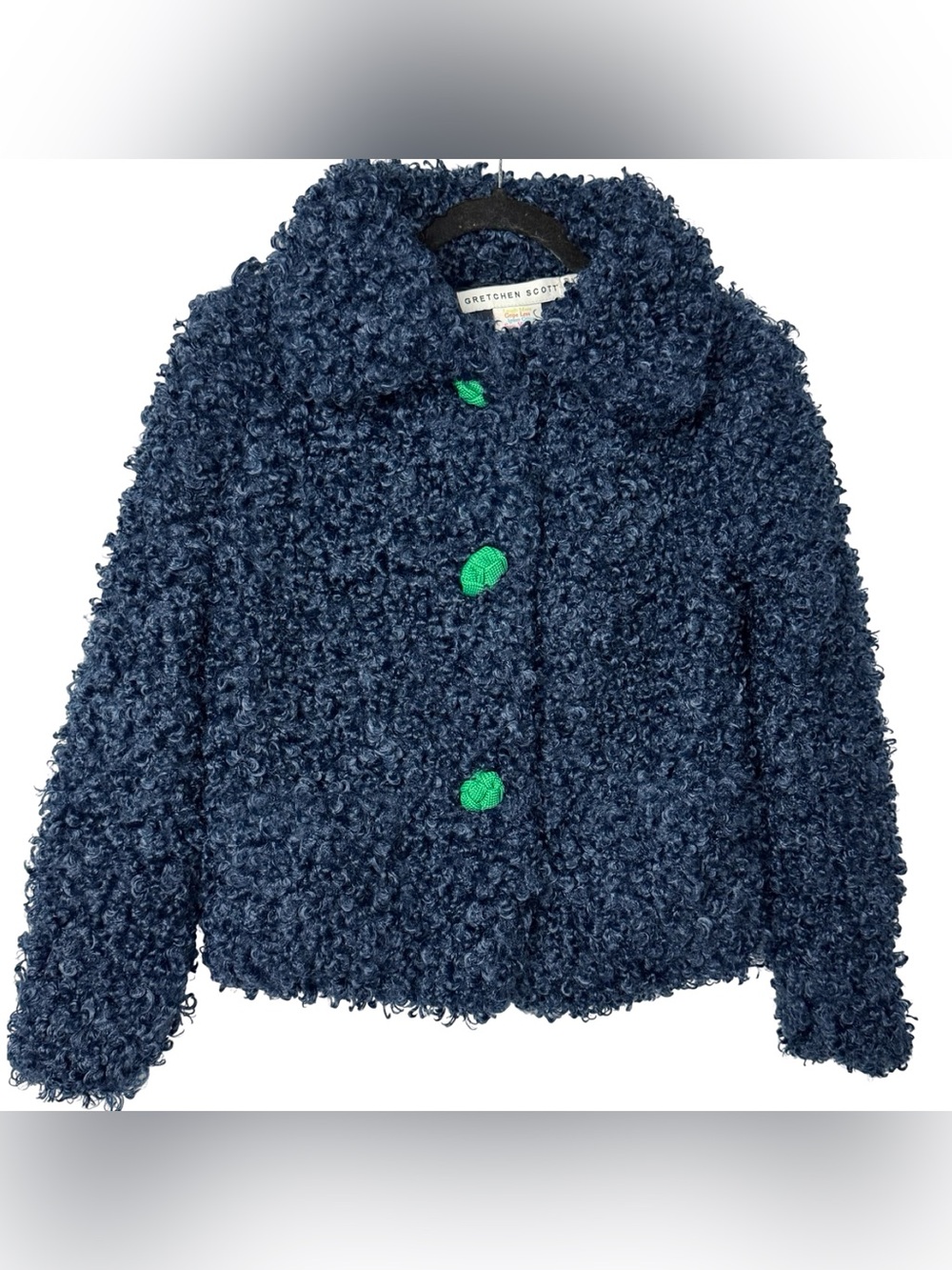 Gretchen Scott Navy Blue Faux Fur Soft Teddy Jacket Size "shrimp" XS 0-2